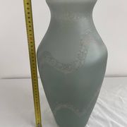 Large glass vase, Trait d'Union, gray-green tones, sandblasted vase decoration, elegant and chic