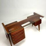 Wood and Brass Desk attributed to Vittorio Dassi, Italy, 1950s
