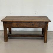 Old farmhouse table in solid oak, 1 drawer, France