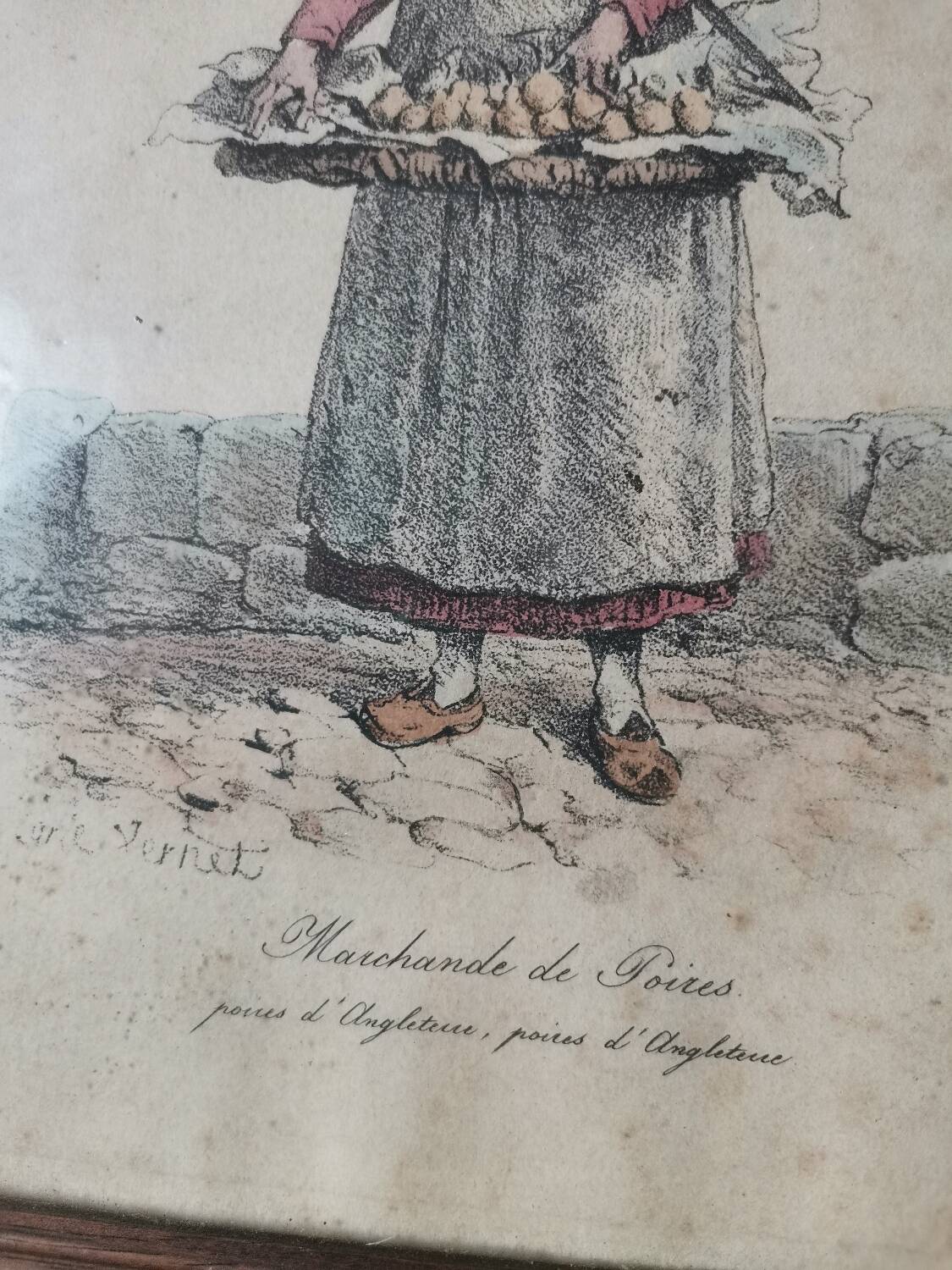 Vintage engraving print frame vernet card