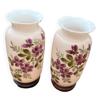 Enamelled opaline vases