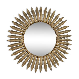 Miroir soleil métal doré vintage 50s 48cm
