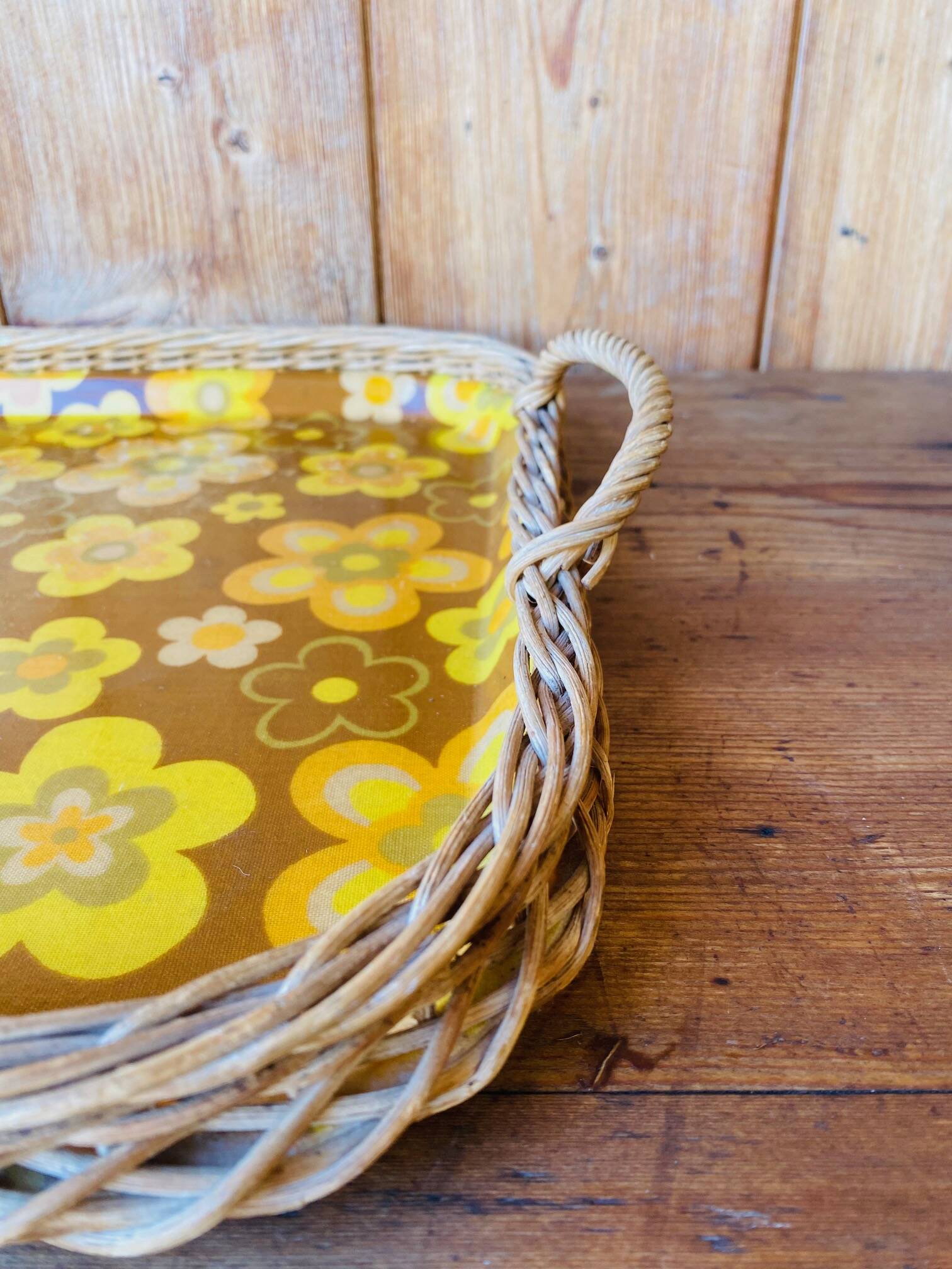 Vintage woven rattan tray