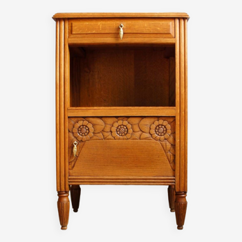 Art deco bedside table in oak & marble