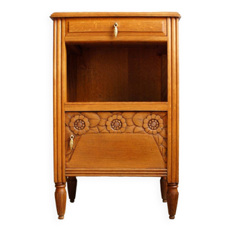 Art deco bedside table in oak & marble