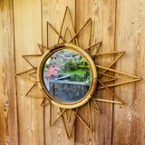 Miroir soleil rotin vintage 70