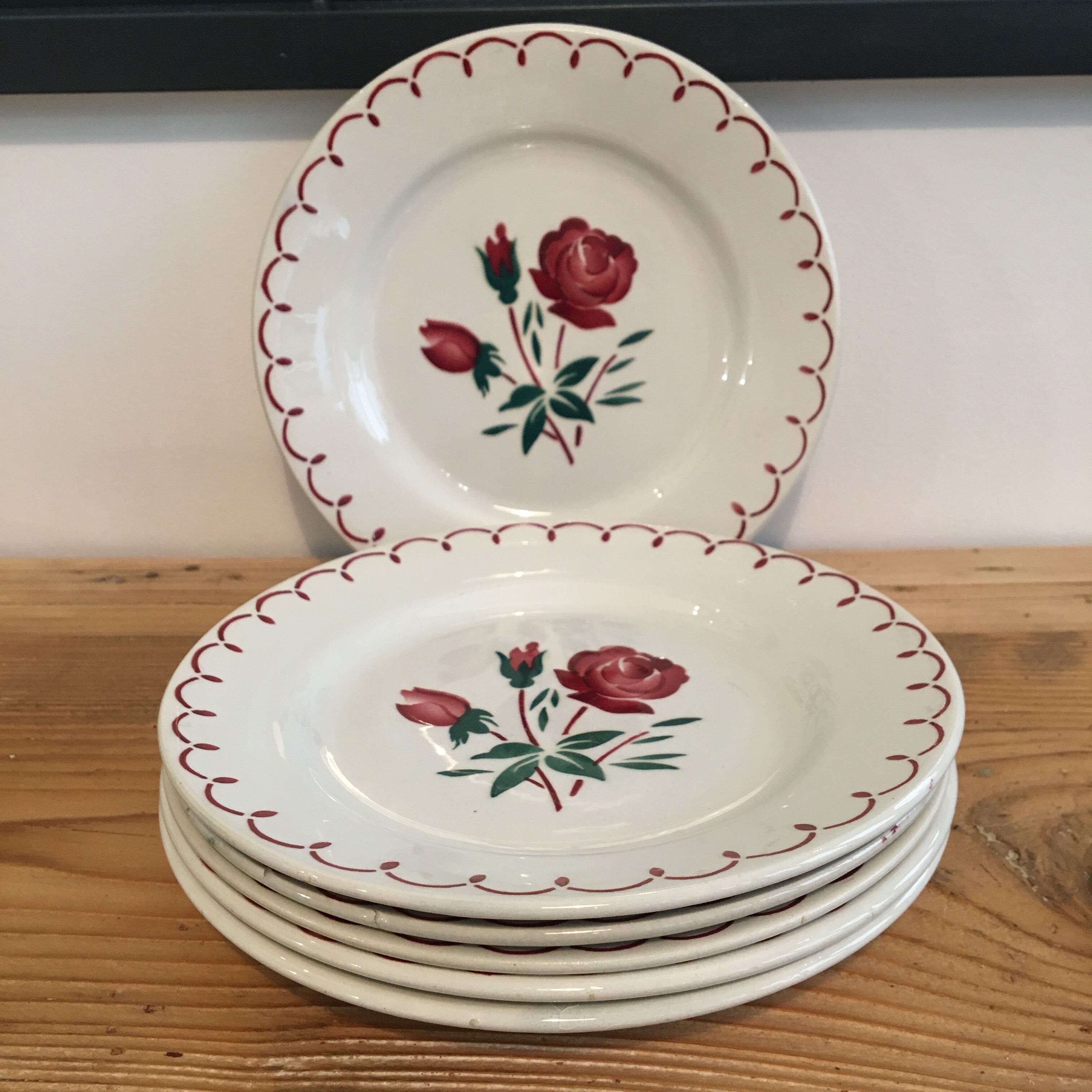 set of 6 plates dessert Badonviller Rose motif