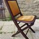 Folding chair, wood and vintage yellow ochre velvet