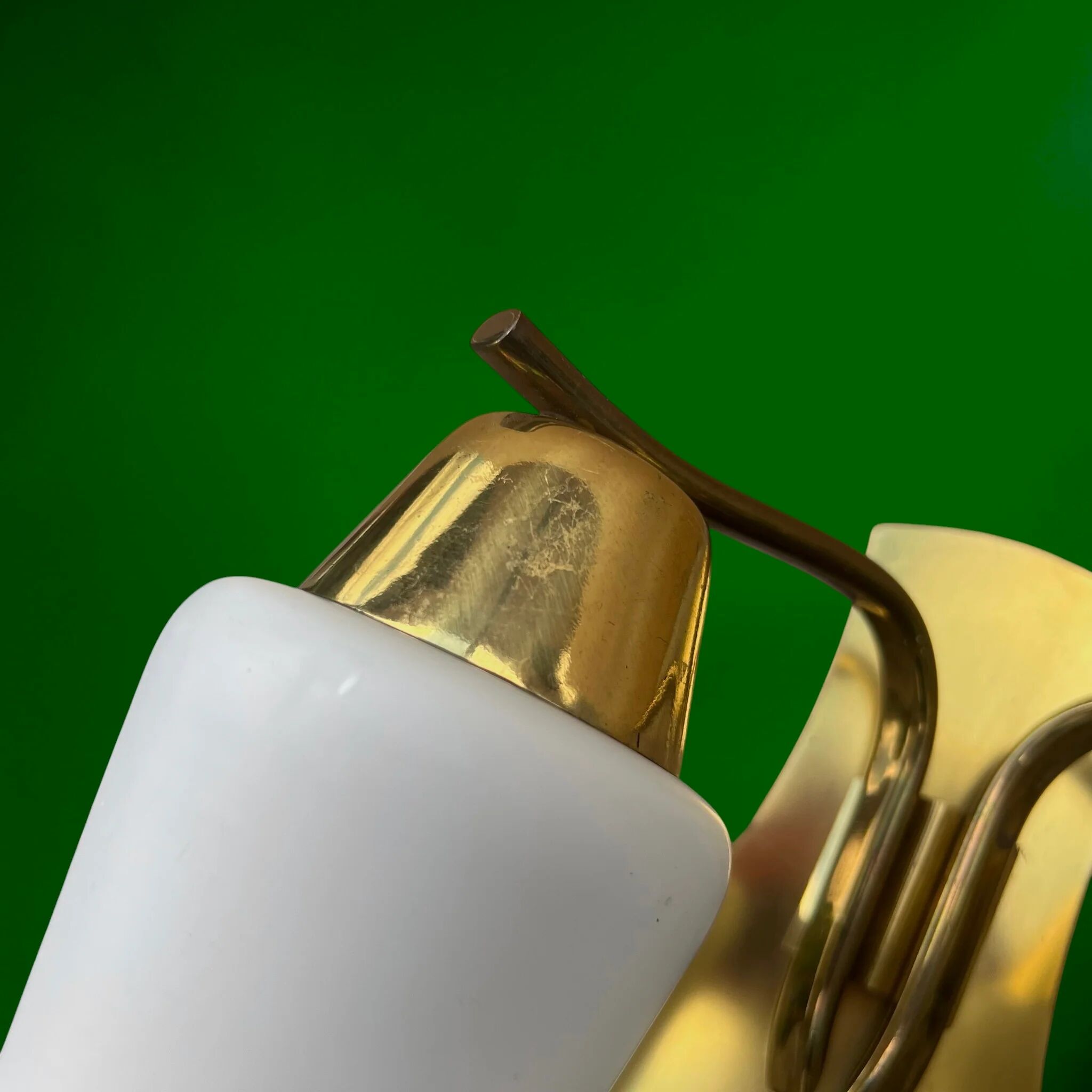 Pair of double wall sconces in brass and opaline – 1950s