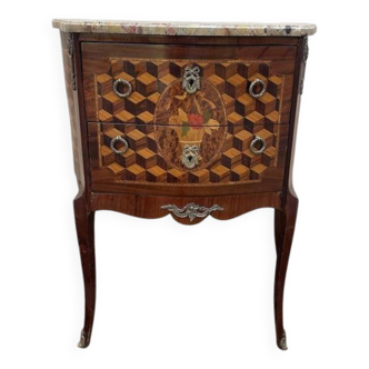 Petite commode d'entre deux en marqueterie style Transition