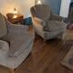 Pair of brown chenille velvet lounge chairs