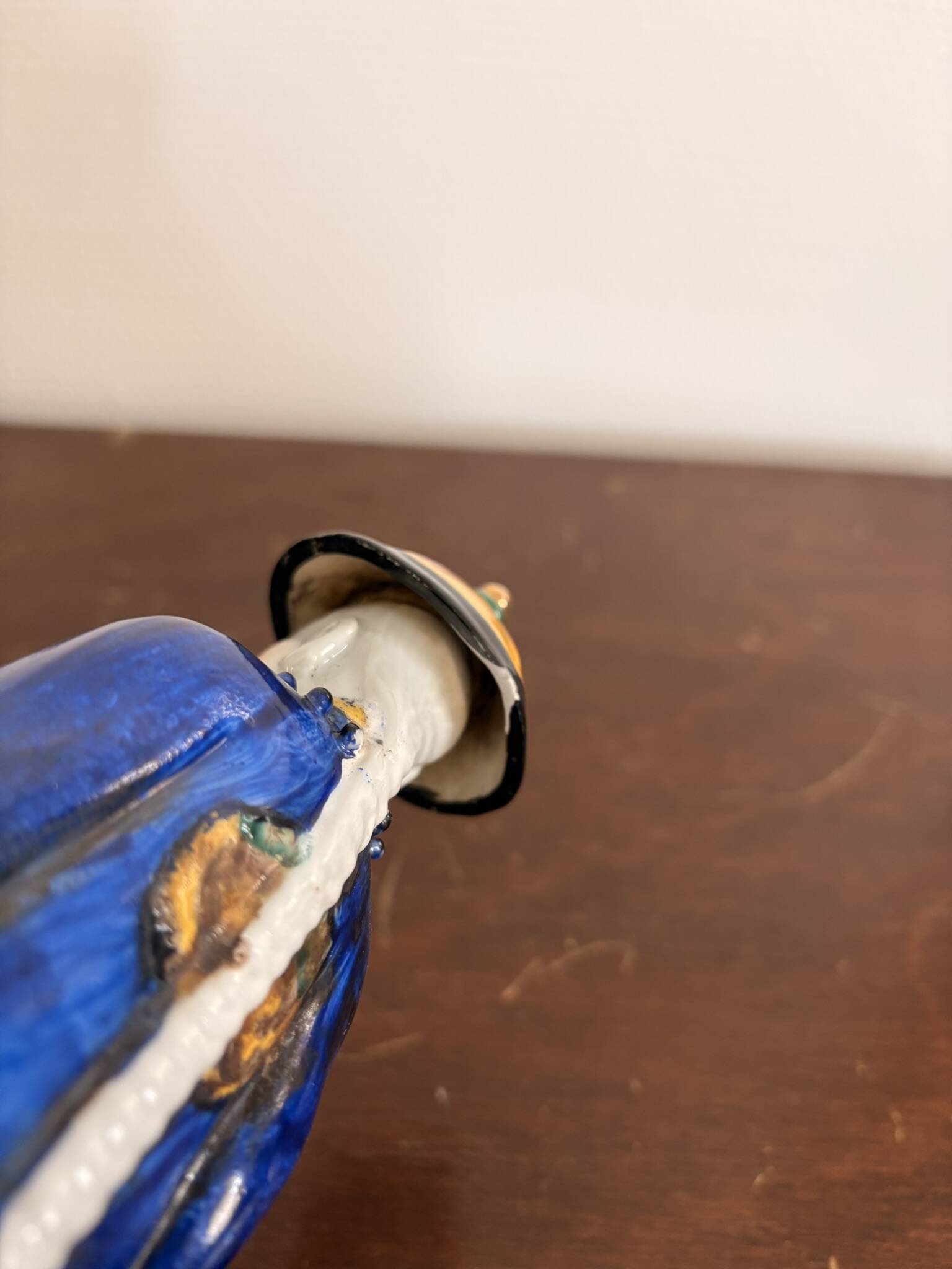 Chinese Porcelain Sculpture of a Manchu Mandarin Qing Pipe Smoker