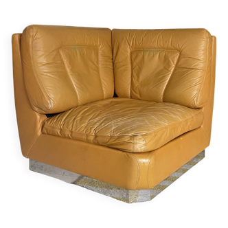 Camel leather corner armchair by Jacques Charpentier