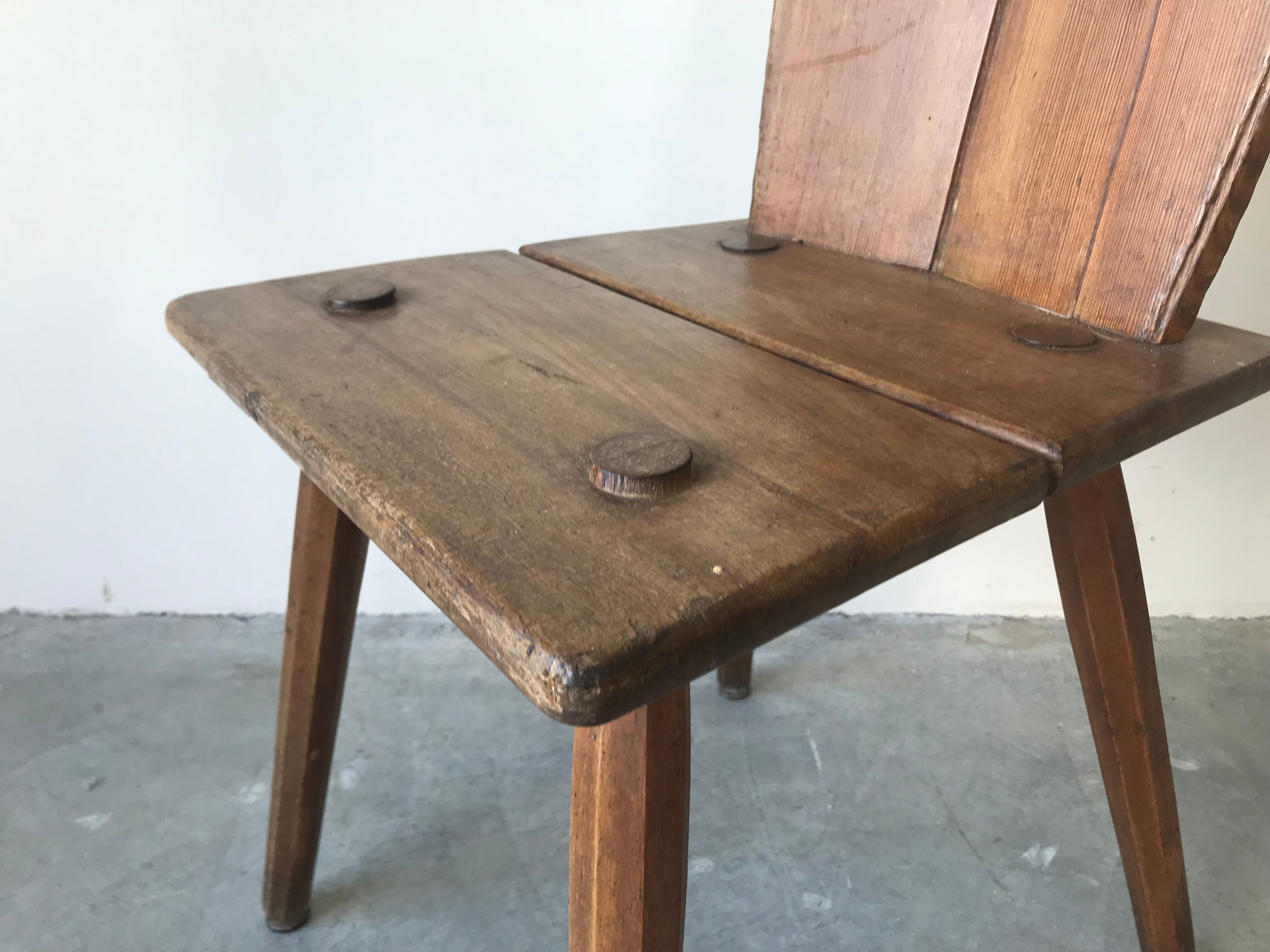 Suite of 6 savoyard solid wood chairs, circa 1950