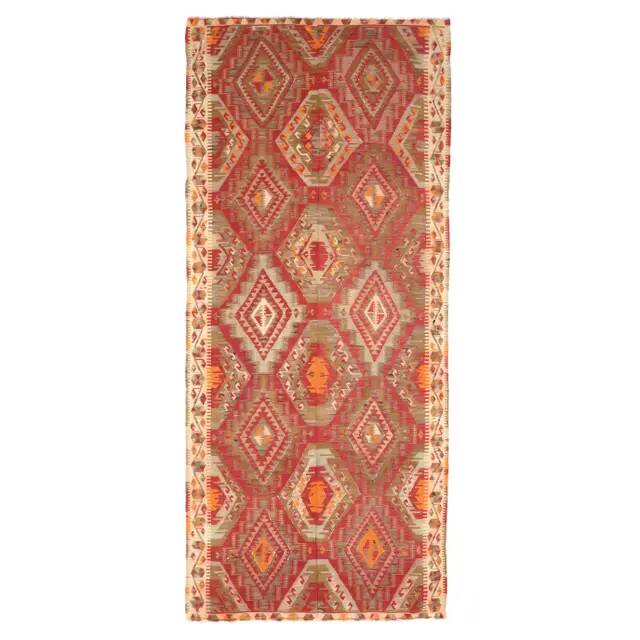 Vintage Turkish Hand-Knotted Wool Cotton Red Runner Rug 146x335