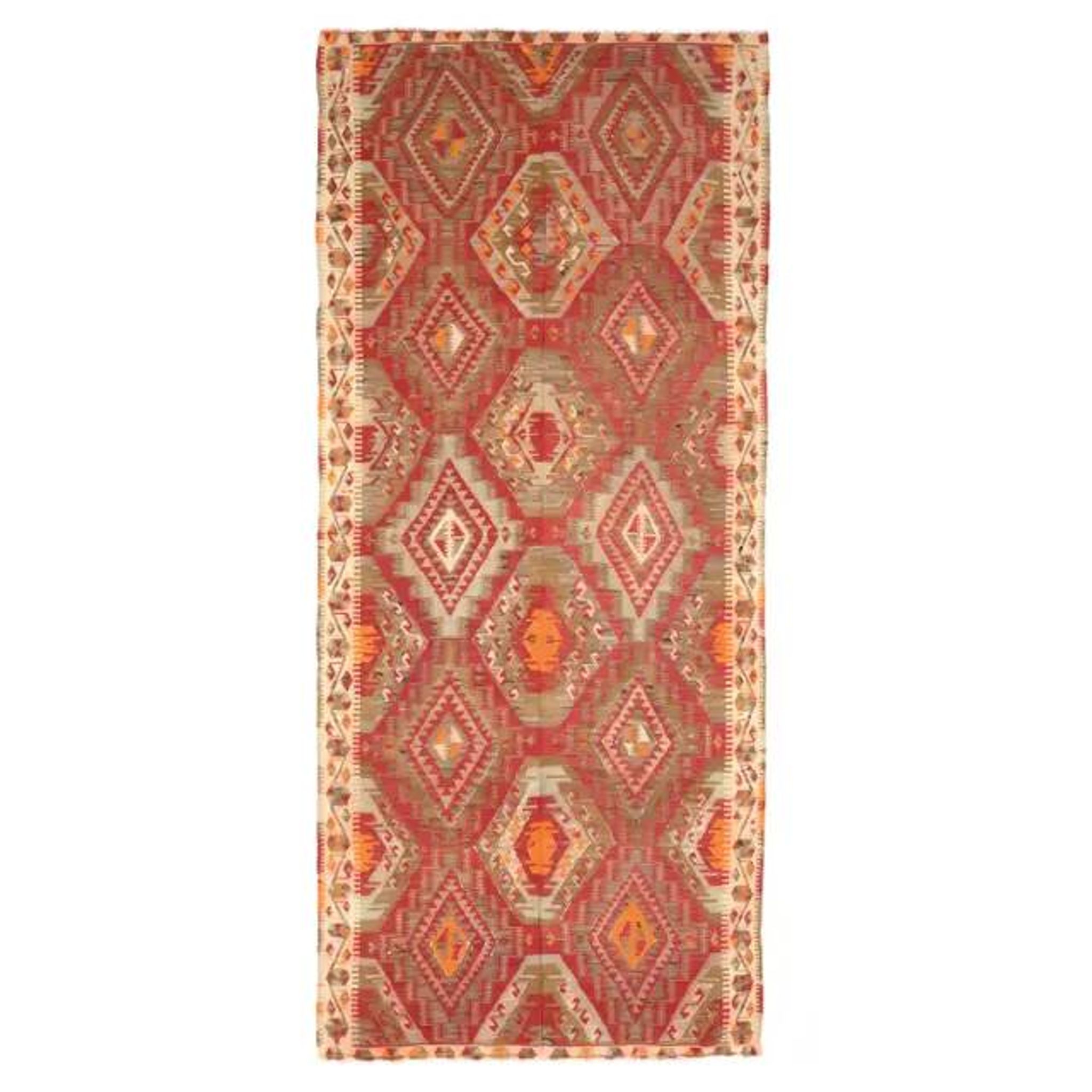 Vintage Turkish Hand-Knotted Wool Cotton Red Runner Rug 146x335