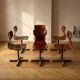 Set of 6 mid-century modern Pagholz chairs, moulded plywood seats, steel base, 1960s