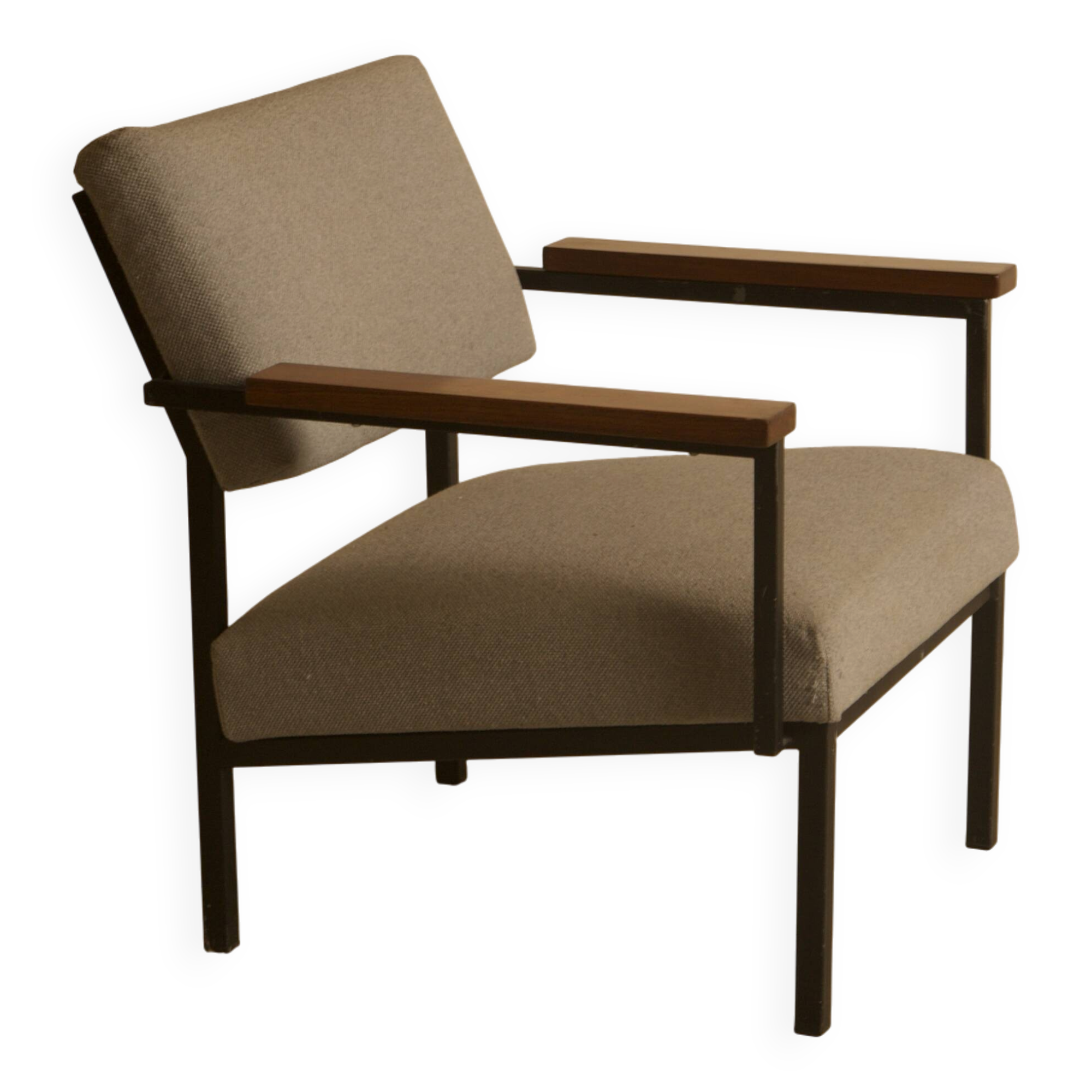 Grey fabric and wood lounge chair by Gijs van der Sluis from the 60s.