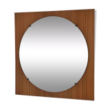 Miroir rond des années 60 - 70 sur cadre carré en bois