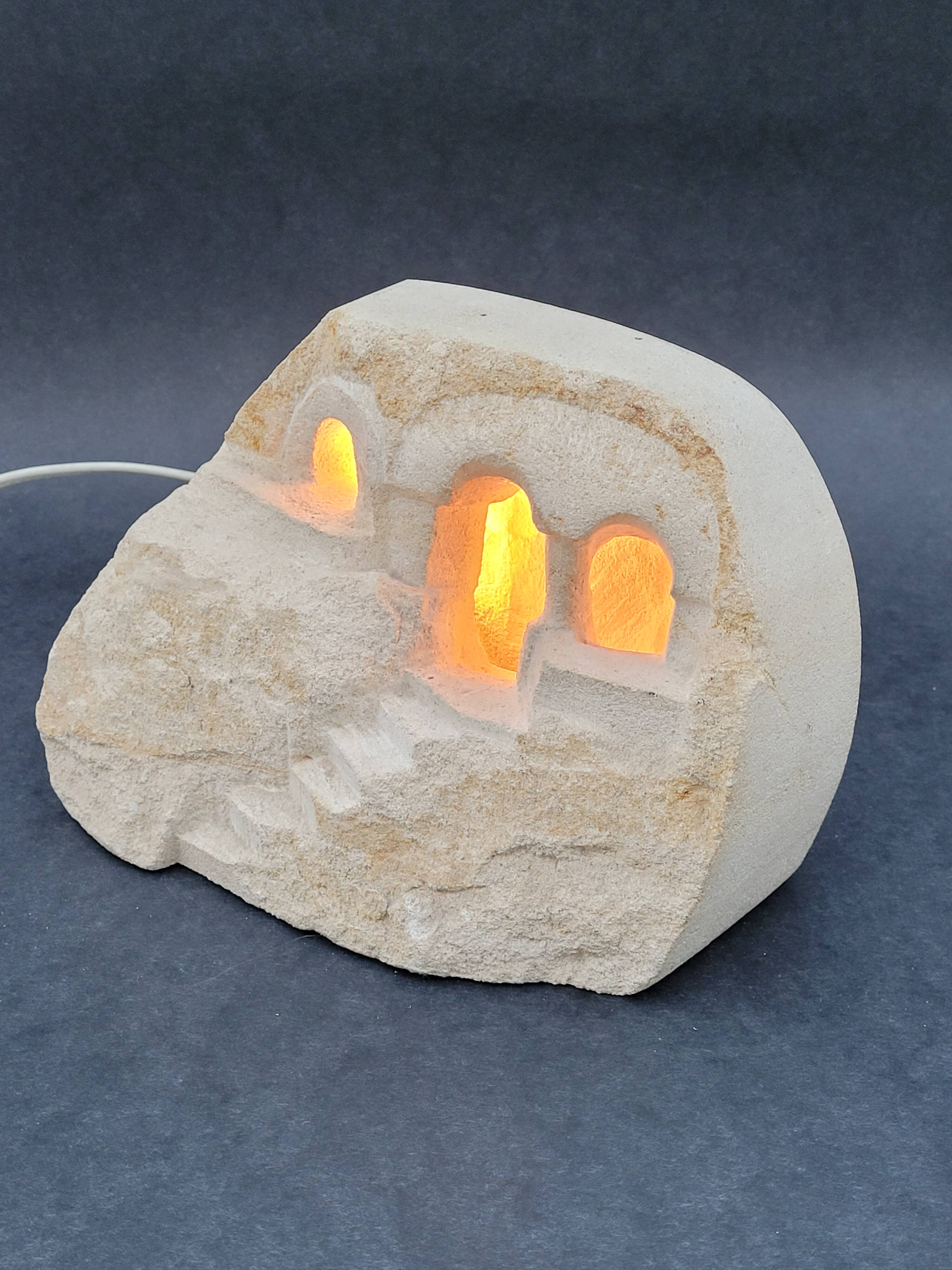 Vintage Lamp 70s Stone Sculpture by Arsène Galisson