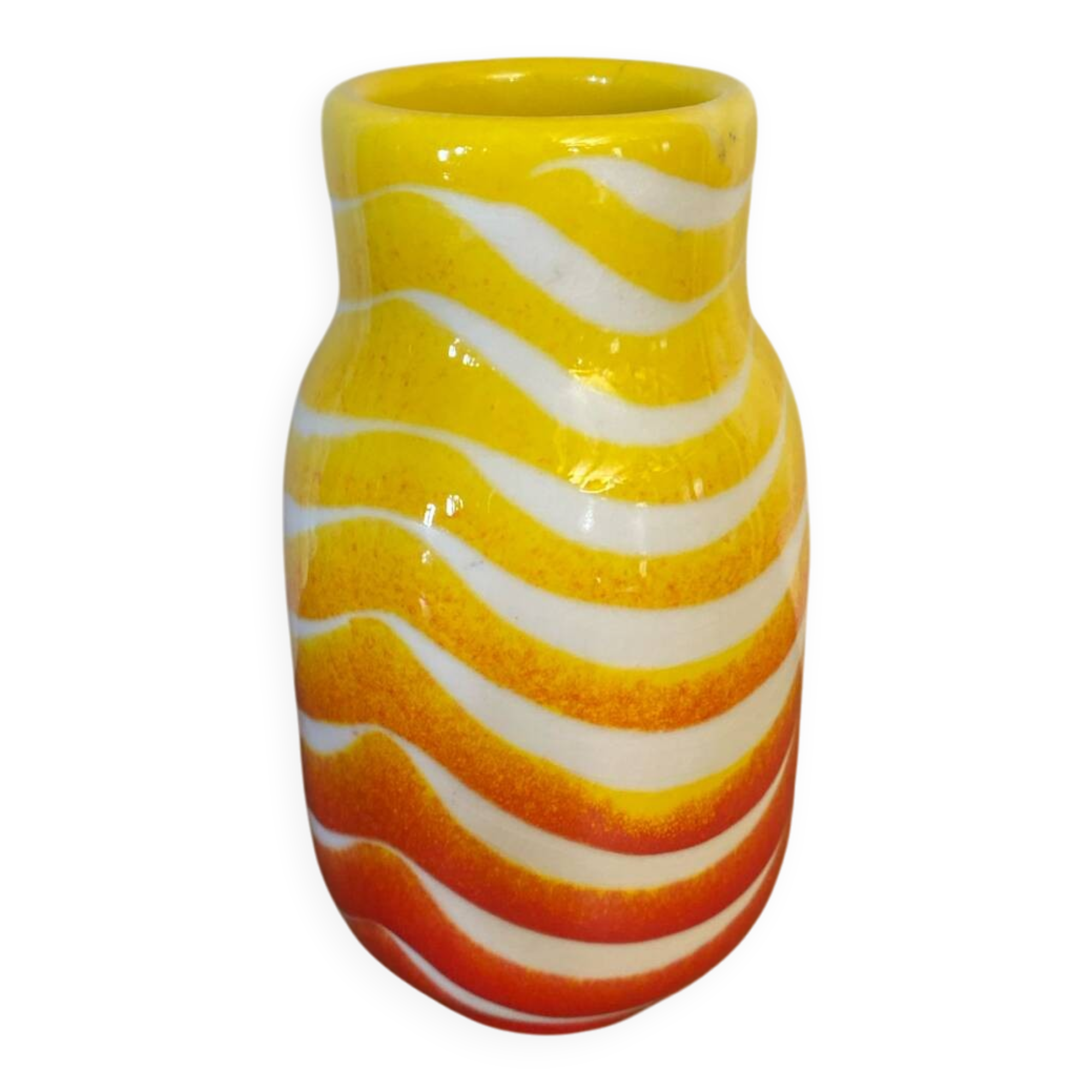 Vase Ancien POP ART Céramique Jaune Orange Rouge Made In Italy 70’s