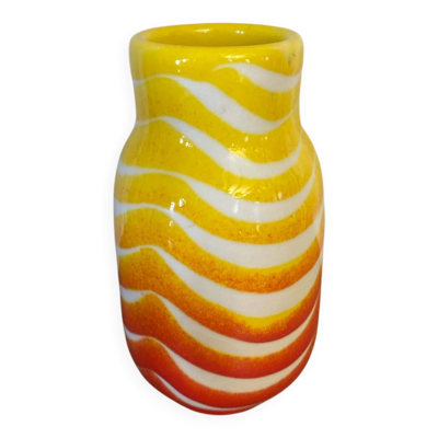 Vase Ancien POP ART Céramique Jaune Orange Rouge Made In Italy 70’s