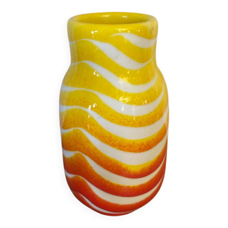Vase Ancien POP ART Céramique Jaune Orange Rouge Made In Italy 70’s