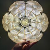 Vintage pendant lampshade in white and blue mother-of-pearl and brass