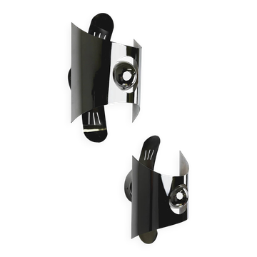 Pair of chromed space age wall lights, Italy, 1970s