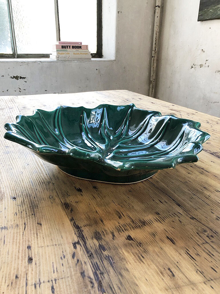 Vallauris green ceramic leaf dish