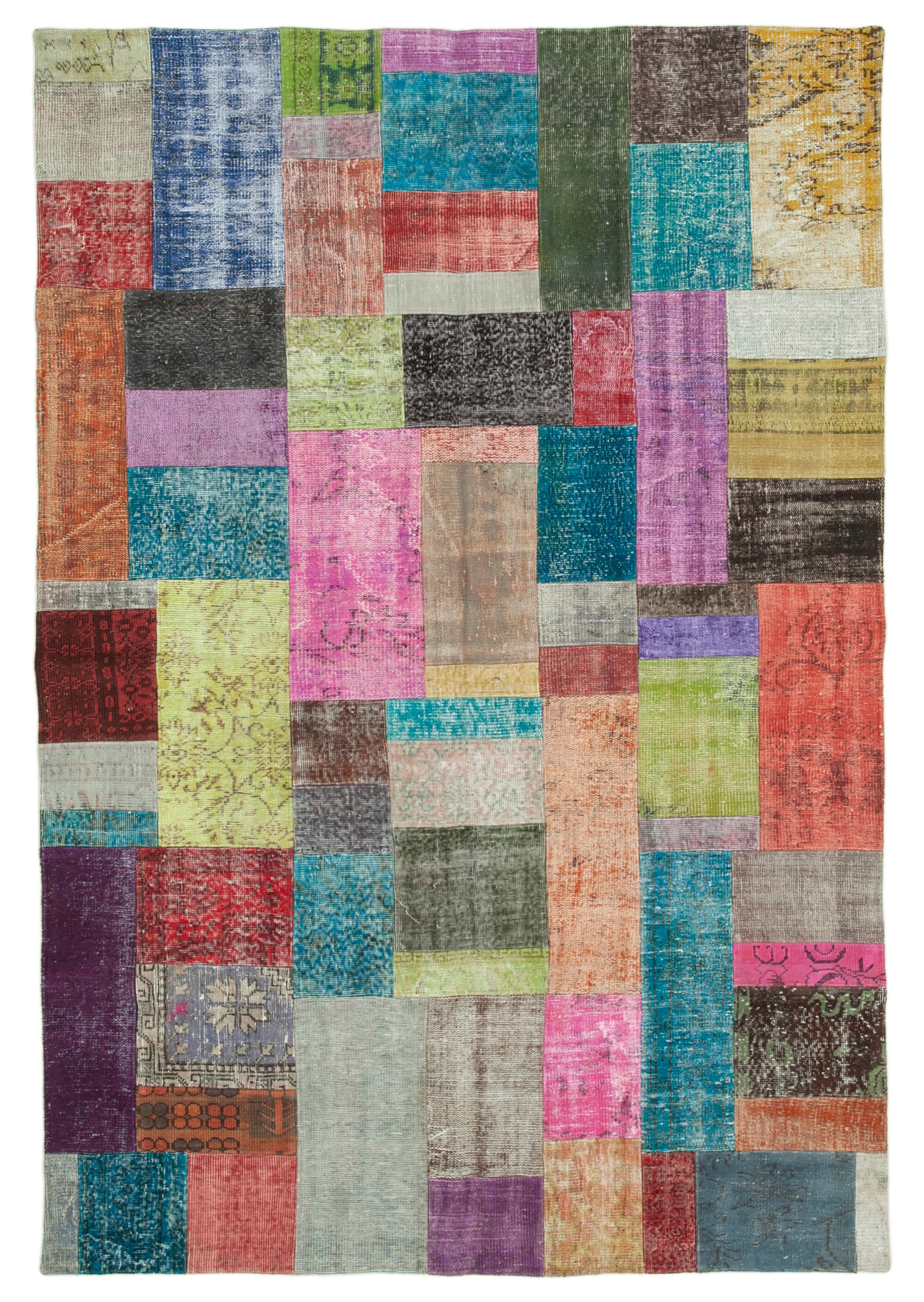 Hand-knotted oriental overdyed 204 cm x 300 cm multicolor patchwork rug