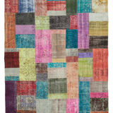 Hand-knotted oriental overdyed 204 cm x 300 cm multicolor patchwork rug