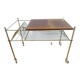 Vinyl hi-fi console with wheels in gold metal and wood