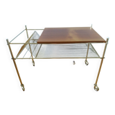 Vinyl hi-fi console with wheels in gold metal and wood