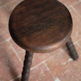 Tabouret vintage, tabouret bois, tabouret tripode pieds perlés, porte-plant