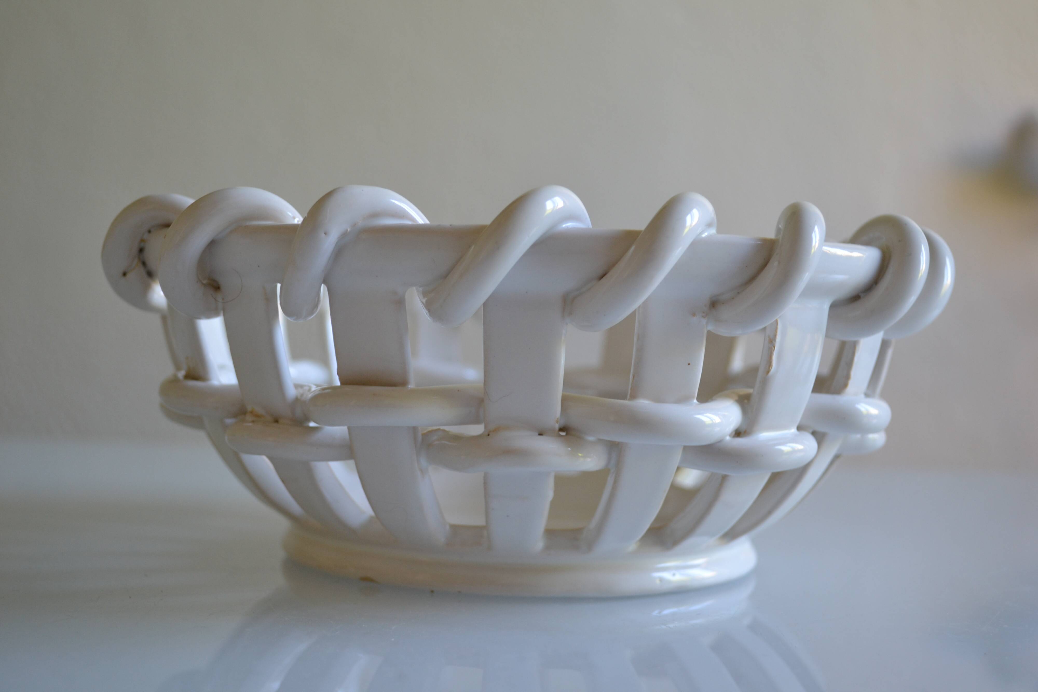Corbeille ou coupe à fruits céramique tressée de Malicorne Emile Tessier