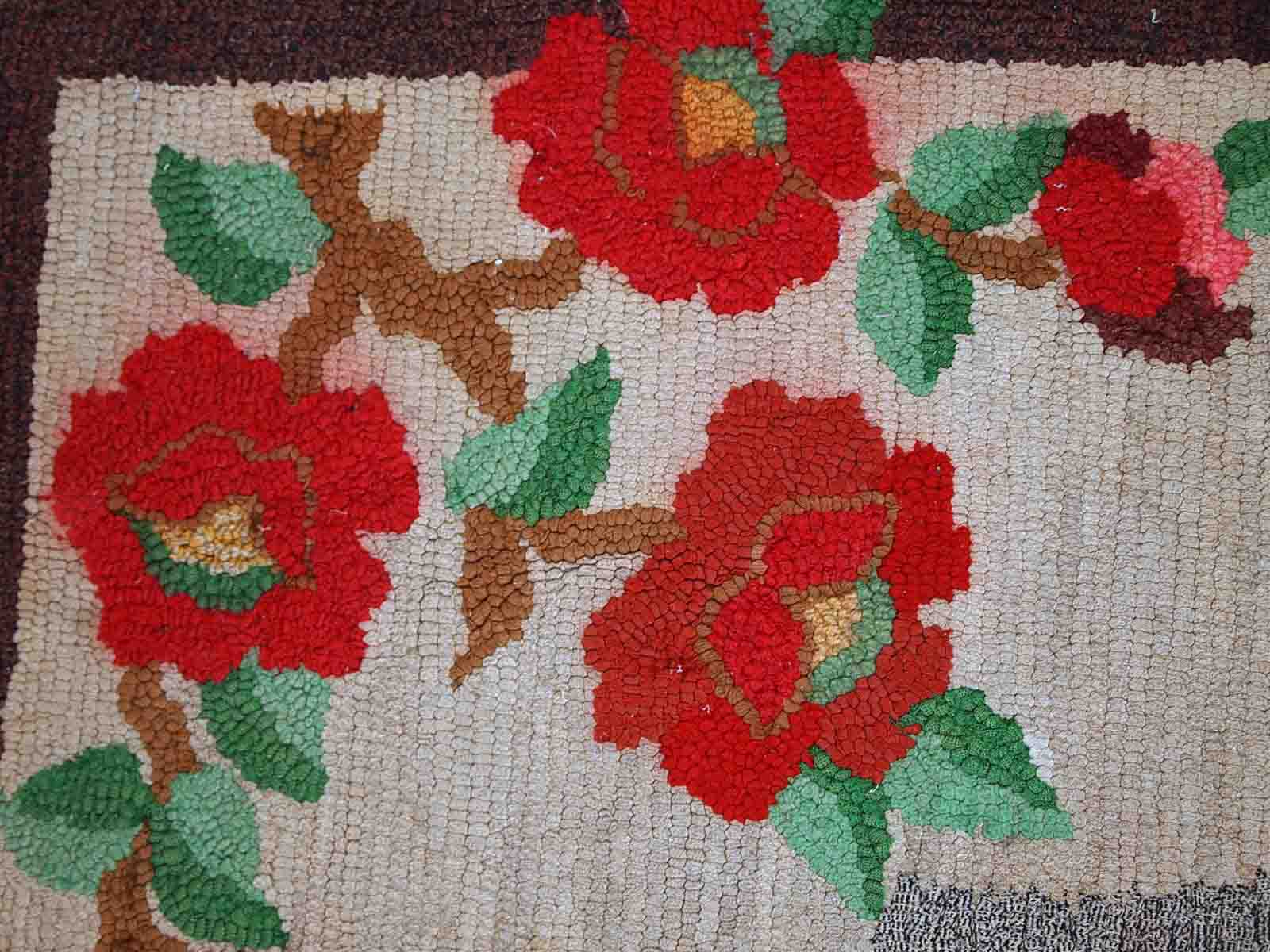 Old American Carpet Hooked handmade 78cm x 138cm 1920s, 1C705