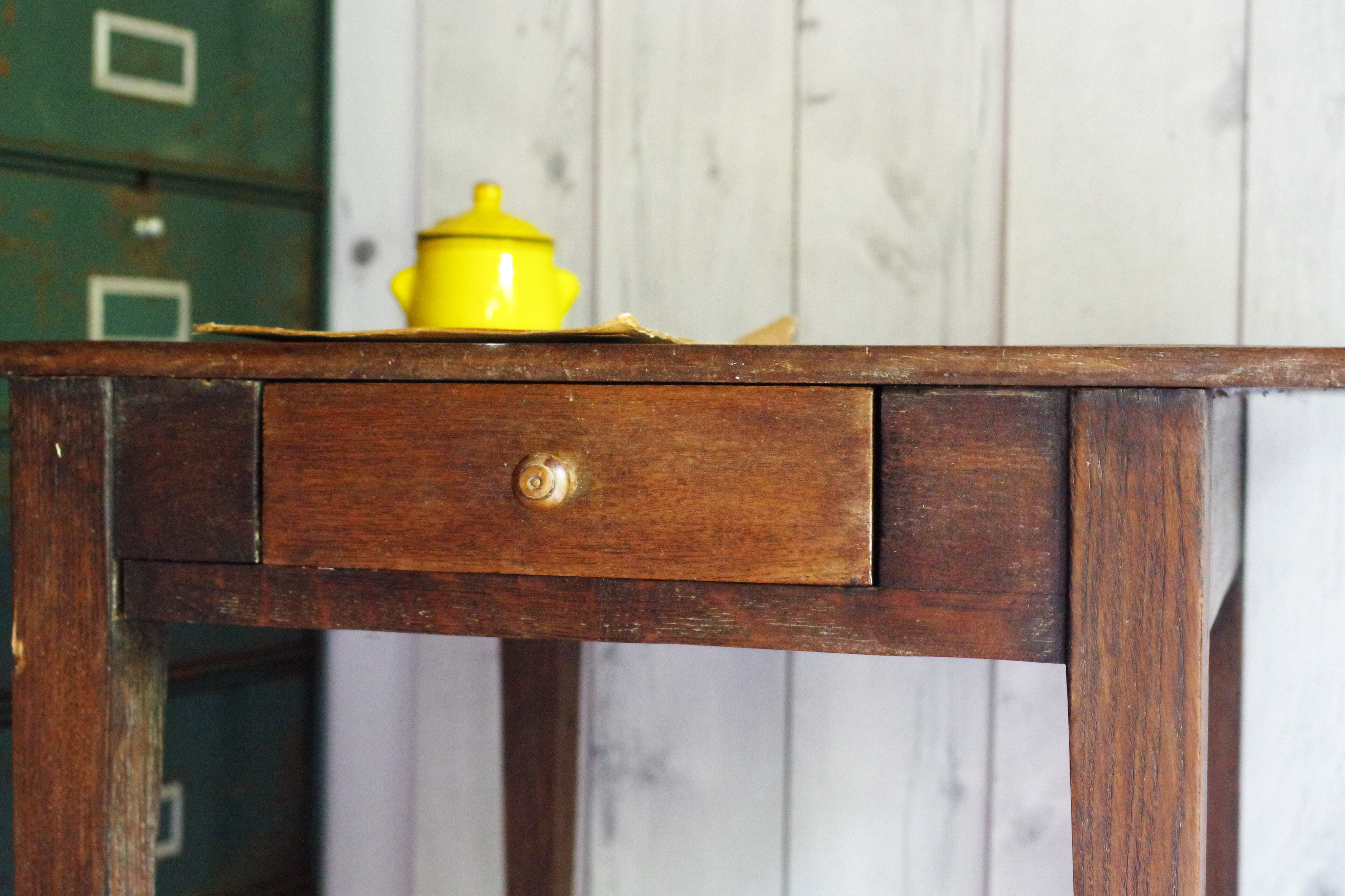 Old rustic wooden farmhouse table in 50s