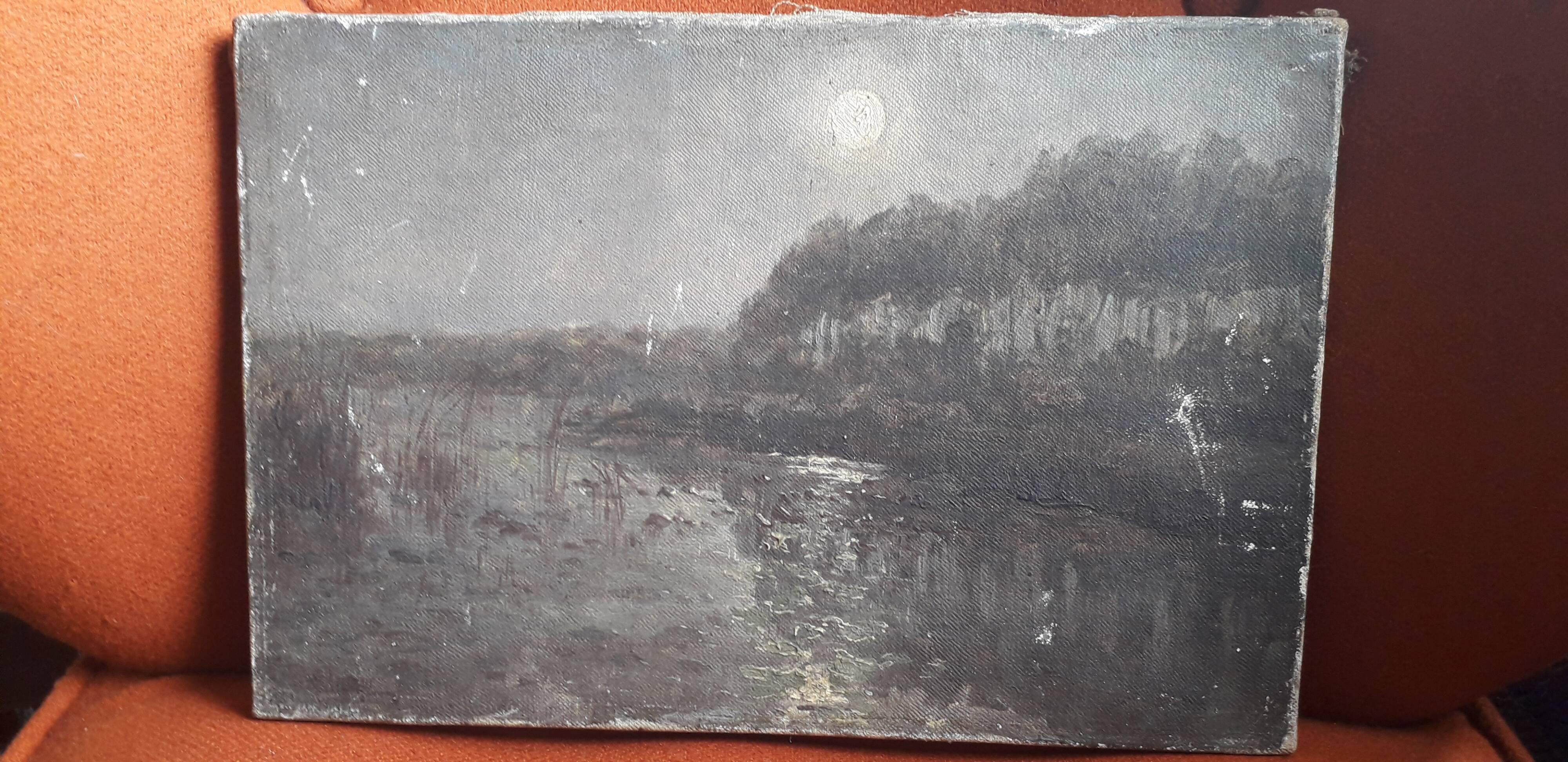 Old oil painting representing a landscape