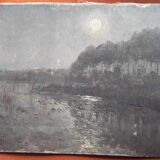 Old oil painting representing a landscape