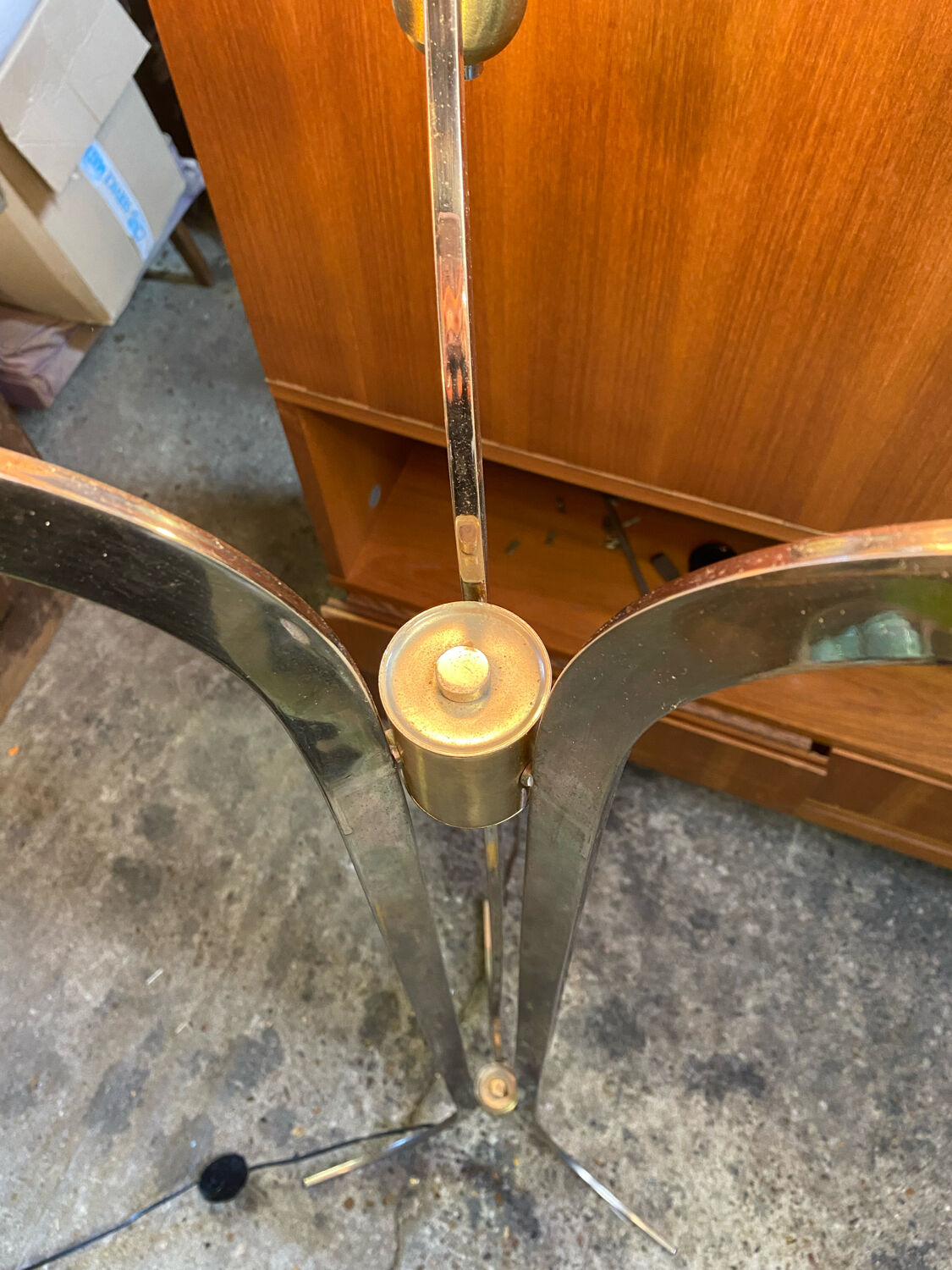 Three-burner metal and brass floor lamp