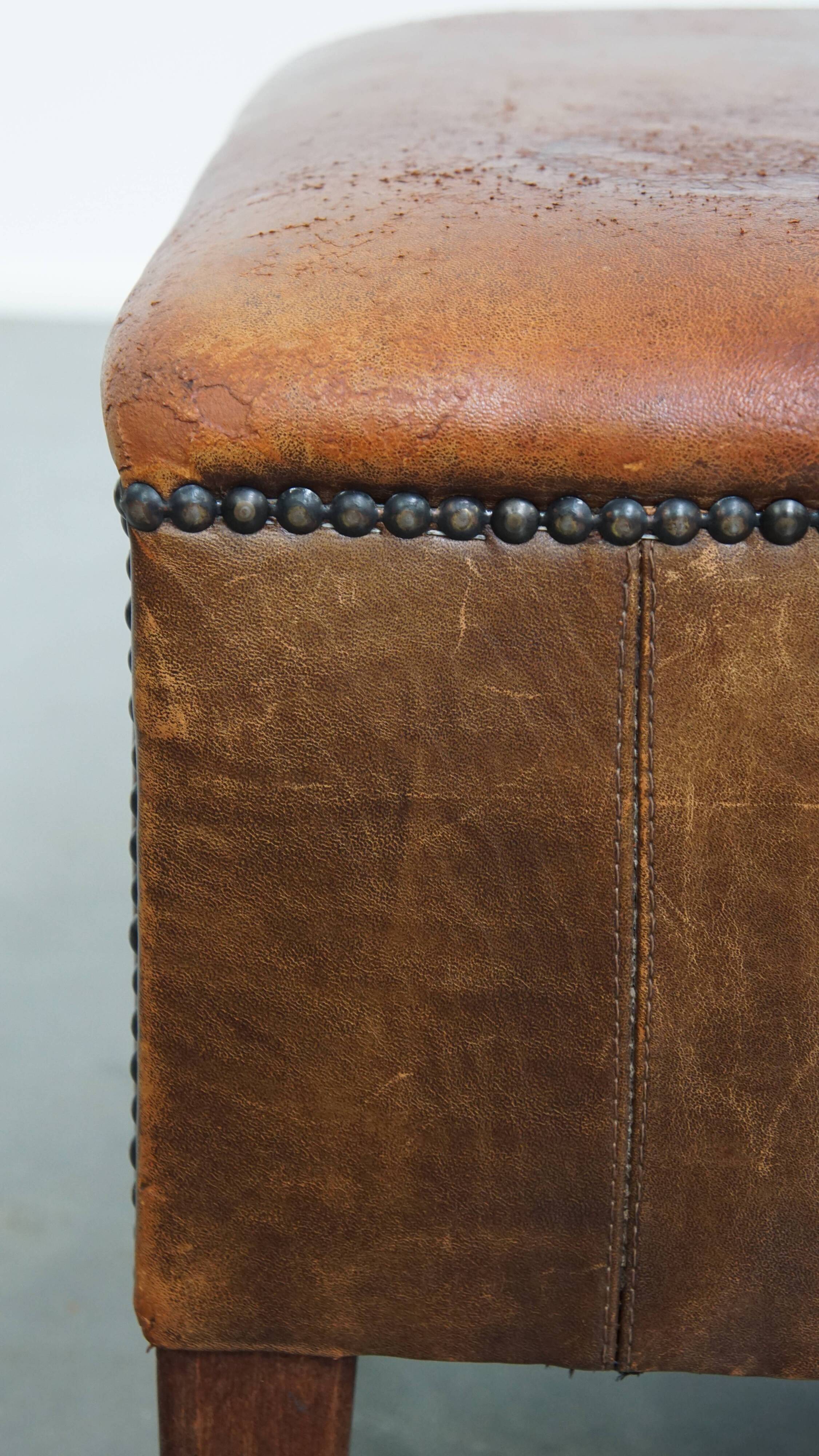 Vintage Sheepskin Leather Ottoman