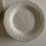 Set of 12 English earthenware plates Burleigh Davenport relief Vine leaf and strawberries