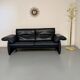 3-seater navy blue leather sofa, design by De Sede DS10, vintage 90s.