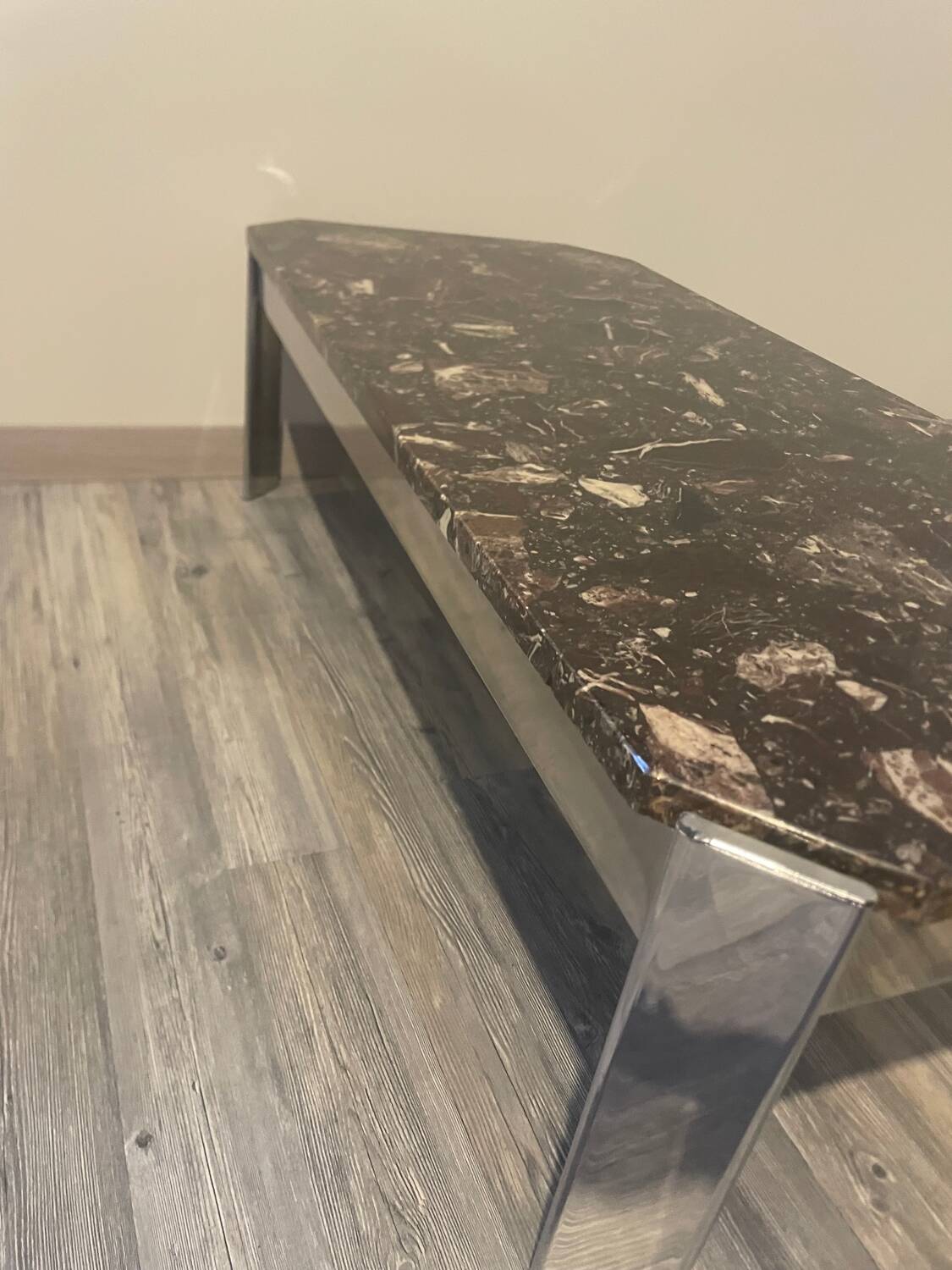 Table basse vintage roche bobois marbre pieds chromé circa 1970s