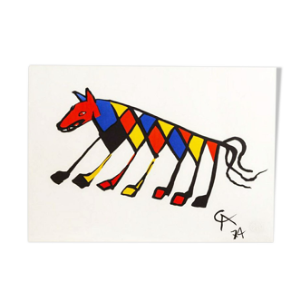 Original astonishing calder "beastie" limited edition print lithograph 1974 (braniff airplines)