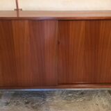 Vintage sideboard 1960-80 walnut blond sliding doors and base chrome