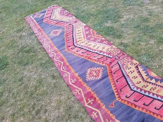 Vintage Turkish hallway rug 83x337 cm