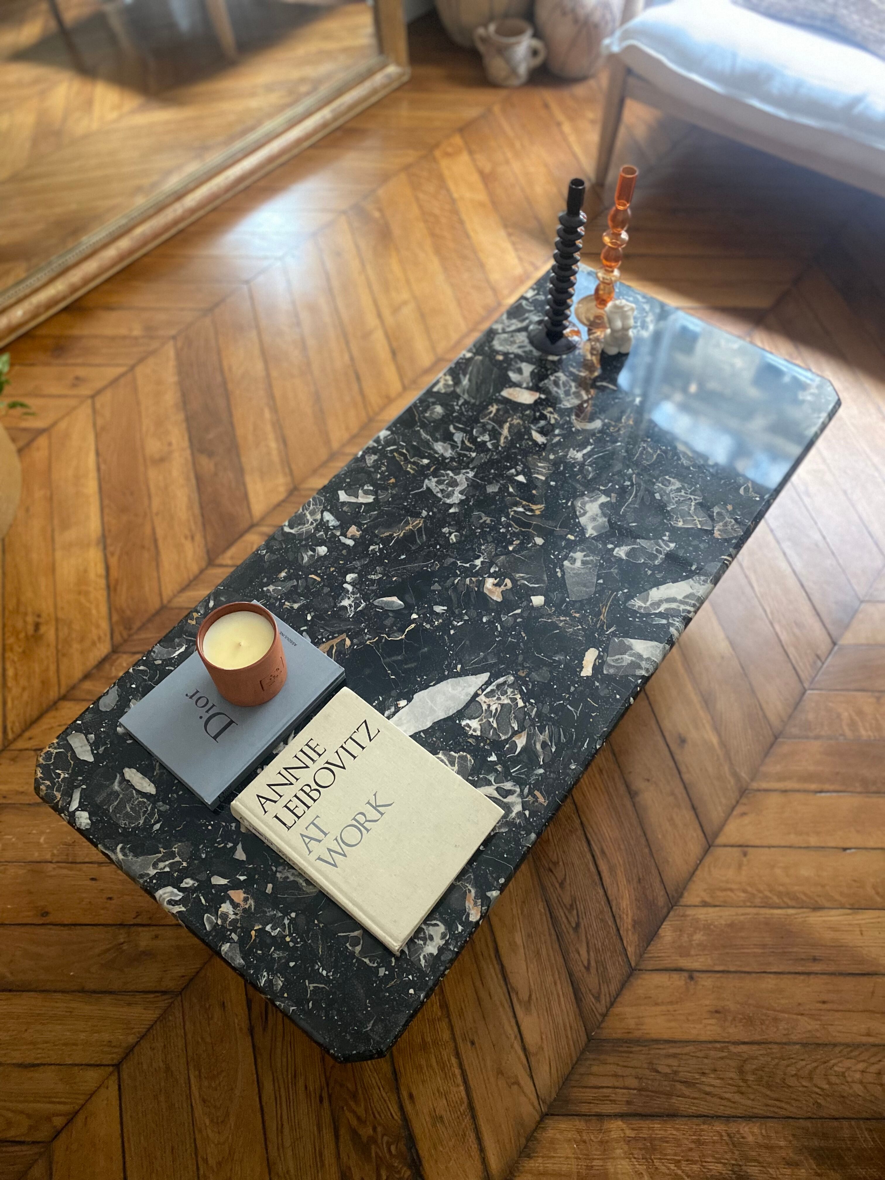 Minimalist design table in black marble Vintage Terrazzo