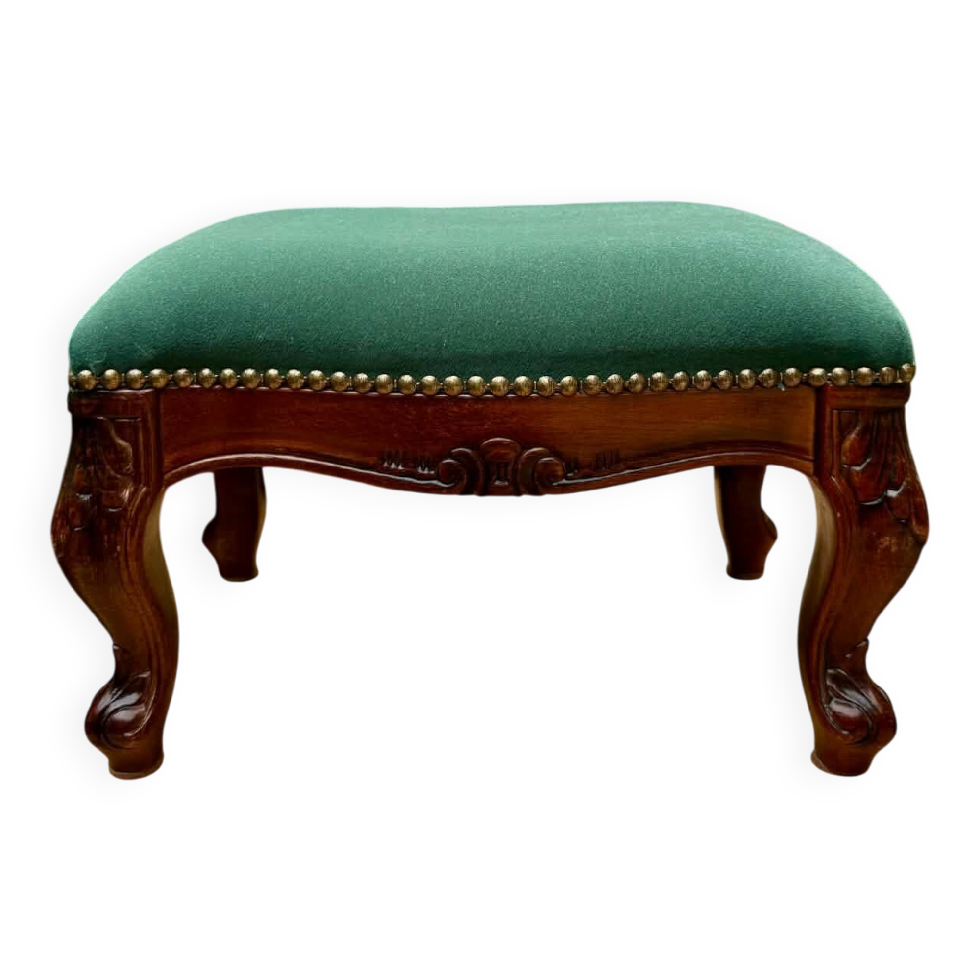 Louis XV style footrest in green velvet